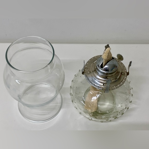 Mid Century Vintage Clear Glass Hobnail Oil Gas Lamp Lantern - Picture 8 of 16